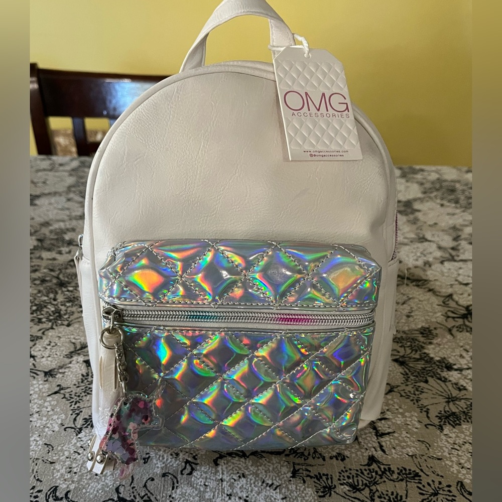 OMG (NWT) White and Holographic Purse/Mini Backpack